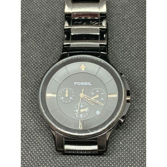 Fossil FS4344 Unisex Watch Diamond Analog Stainless Steel Black Bracelet O675 - Picture 6 of 8